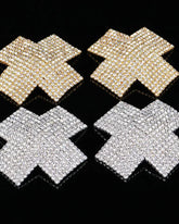 Hidden Assets - Crystal Cross Nipple Covers/Pasties - Silver or Gold