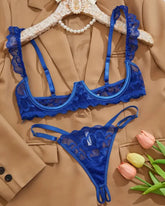 Open Invitation - Blue Open Cup Bra, Crotchless G String Lingerie Set
