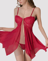 Pellegrace Golden Night Sheer Lace Underwire Babydoll with High Front Slit & Front Closure