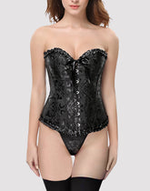 Pellegrace Victorian Retro Boned Waist-Cinching Lace-Up Back Corset with Playful Bow