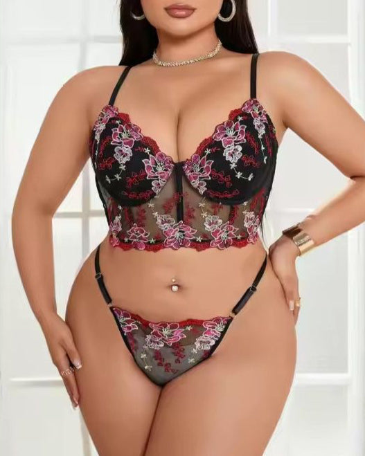 Crazy 'Bout You - Two-Piece, Black, Curvy Lingerie Set