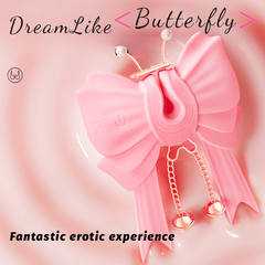 Pink Bowknot Vibrating Nipple Clamps App Control