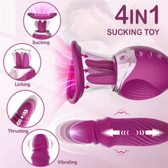 4 In 1 Rose Tongue G Spot Vibrator Clitoral Nipple Sucker Pump Stimulator