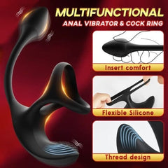 3 In 1 Spherical Vibrating Anal Plug Testicles Stimulator With cock Ring