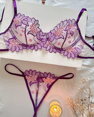 Purple Passion  - Floral Lace Bra and G-String Set