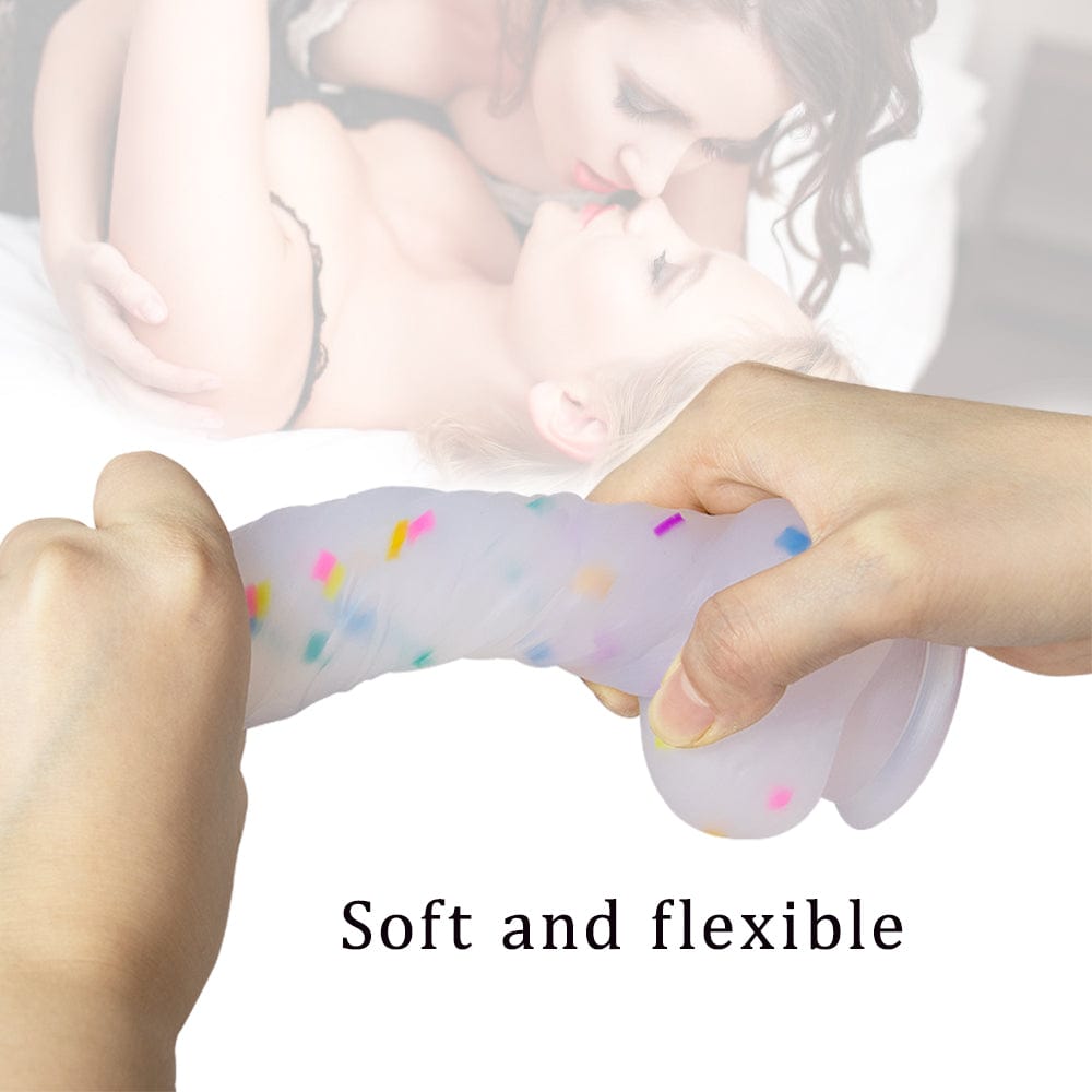 5.5‘’ Jelly Particles Rainbow Transparent Realistic Dildo With Suction Cup