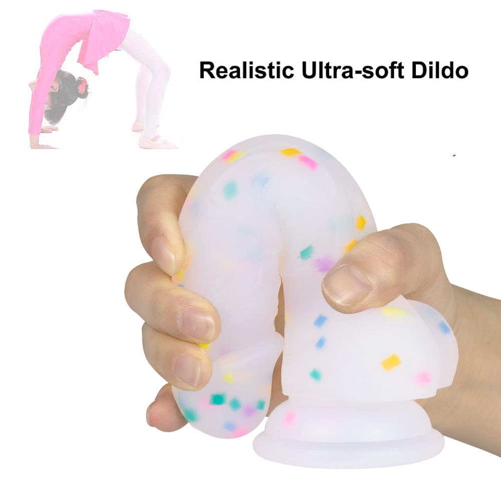 5.5‘’ Jelly Particles Rainbow Transparent Realistic Dildo With Suction Cup