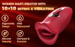 Pureros Rose Muncher 10 Biting & 10 Vibrating Modes Stimulate Nipple Clitoral Tongue Vibrator