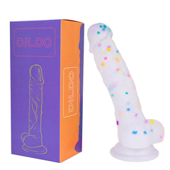 5.5‘’ Jelly Particles Rainbow Transparent Realistic Dildo With Suction Cup