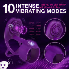 Pellegrace - 3 IN 1 Vibrating Rose Penis Ring with 10 Vibration
