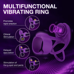 Pellegrace - 3 IN 1 Vibrating Rose Penis Ring with 10 Vibration