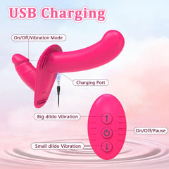 Lesbian Strap-on Dildo Vibrator Double-ended Dildo with Remote Control
