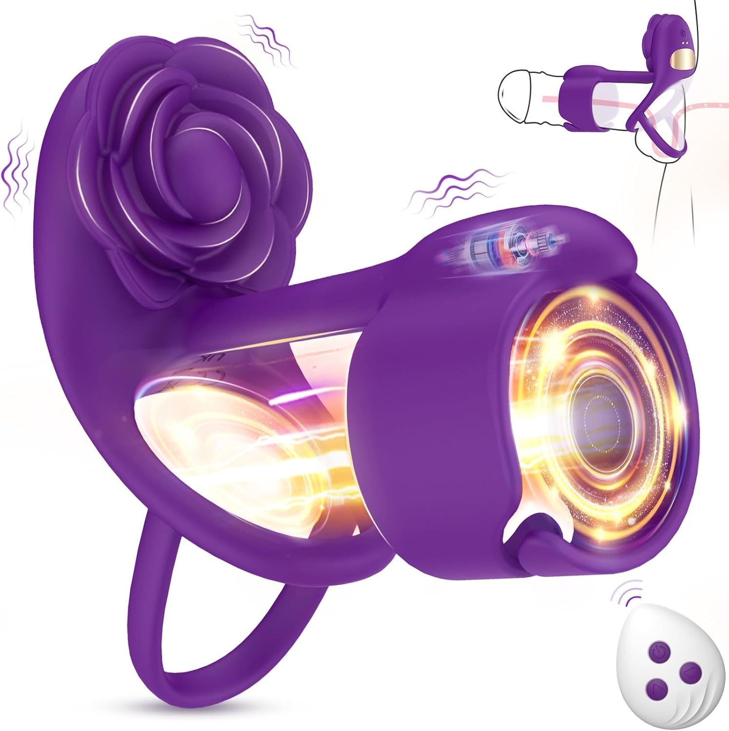 Pellegrace - 3 IN 1 Vibrating Rose Penis Ring with 10 Vibration