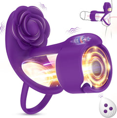 Pellegrace - 3 IN 1 Vibrating Rose Penis Ring with 10 Vibration