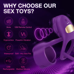 Pellegrace - 3 IN 1 Vibrating Rose Penis Ring with 10 Vibration