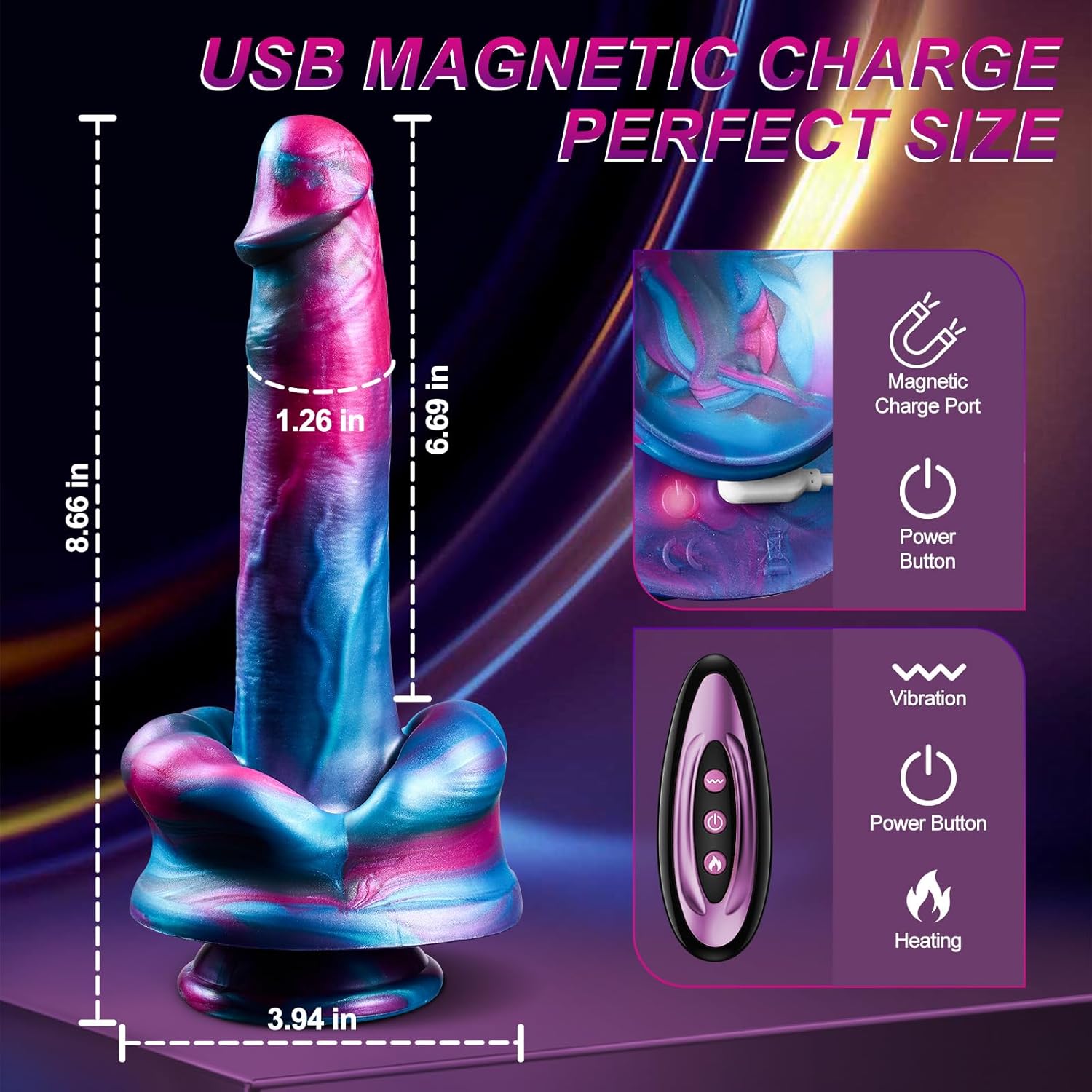 6.69‘’ Big Mouth Fantasy Dildo Vibrator with 3 Thrusting & 7 Vibration & Heating Modes