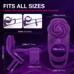 Pellegrace - 3 IN 1 Vibrating Rose Penis Ring with 10 Vibration