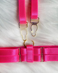 Electric Bubbleyum Pink and Purple Lace Bra, G-String, Garter Belt, and Garters Set