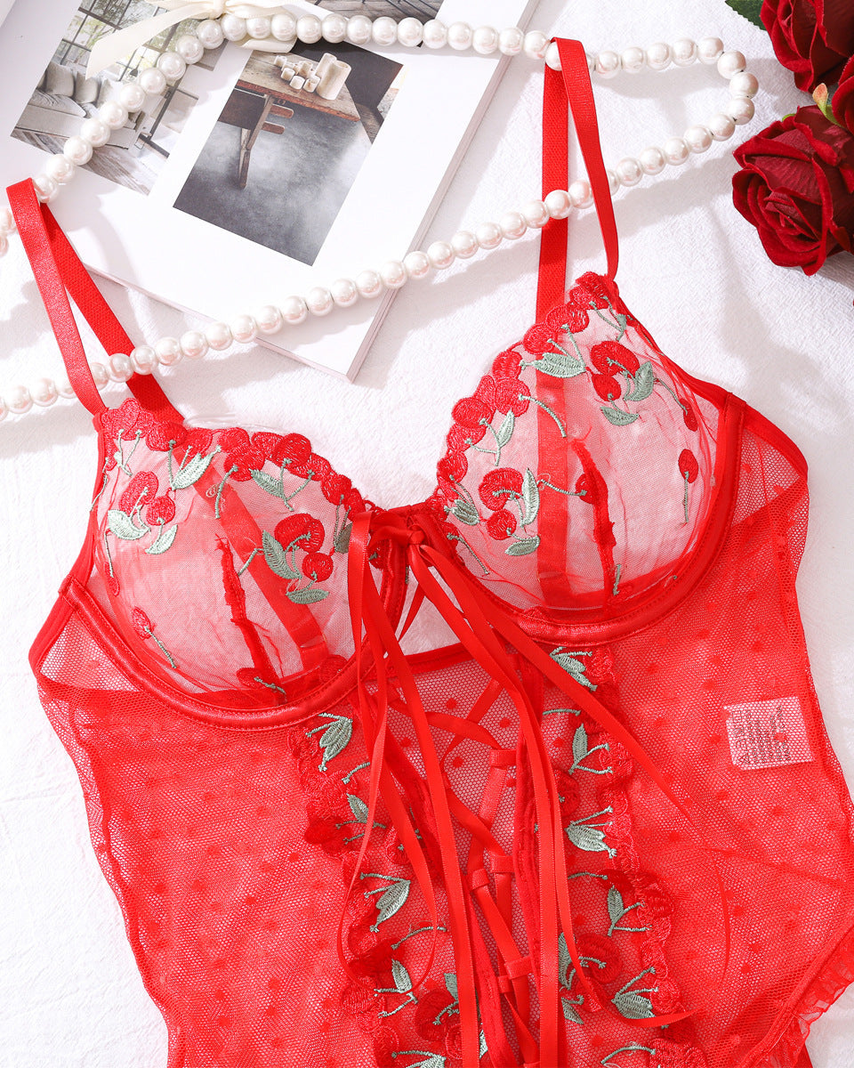 Cherry Bomb - Red Lace Lingerie Bodysuit