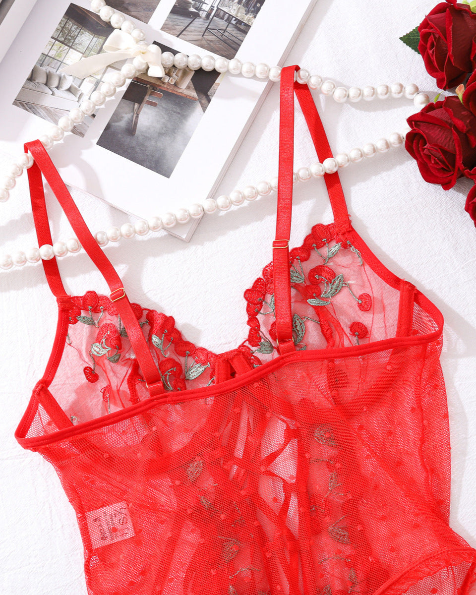 Cherry Bomb - Red Lace Lingerie Bodysuit