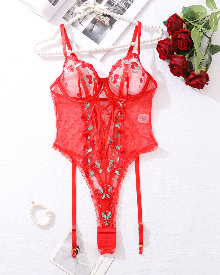 Cherry Bomb - Red Lace Lingerie Bodysuit