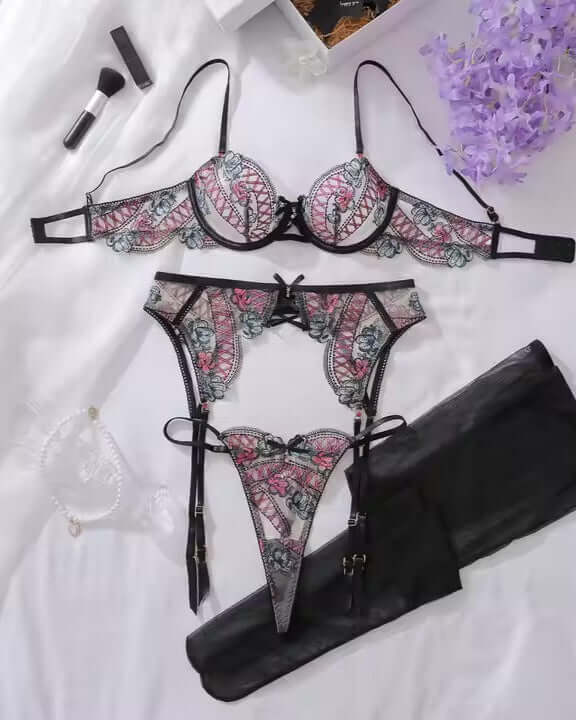 Dream Big -  5 Piece Embroidered Lace Lingerie Set