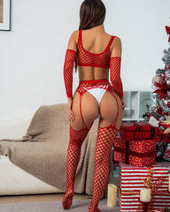 Fire Starter - Sexy Red Fishnet Lingerie Set