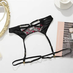 Never Promised You a Rose Garden Lace Bra, G-String, and Garter Belt Set