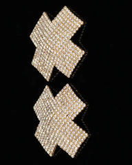 Hidden Assets - Crystal Cross Nipple Covers/Pasties - Silver or Gold