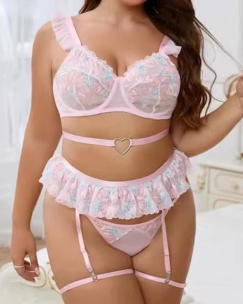 Be Still My Beating Heart - Curvy Pink Lace Lingerie Set - Last XL