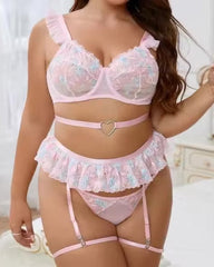 Be Still My Beating Heart - Curvy Pink Lace Lingerie Set - Last XL