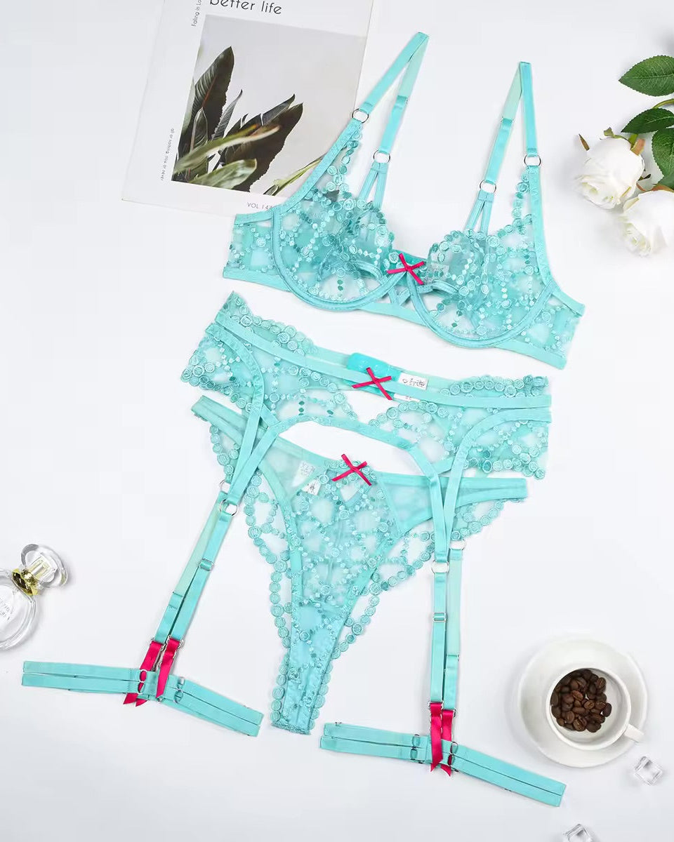 Pretty Please Turquoise - 5 Piece Lace Lingerie Set