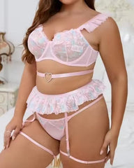 Be Still My Beating Heart - Curvy Pink Lace Lingerie Set - Last XL