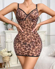 Hold That Thought - Leopard Print Lace Up Lingerie Dress