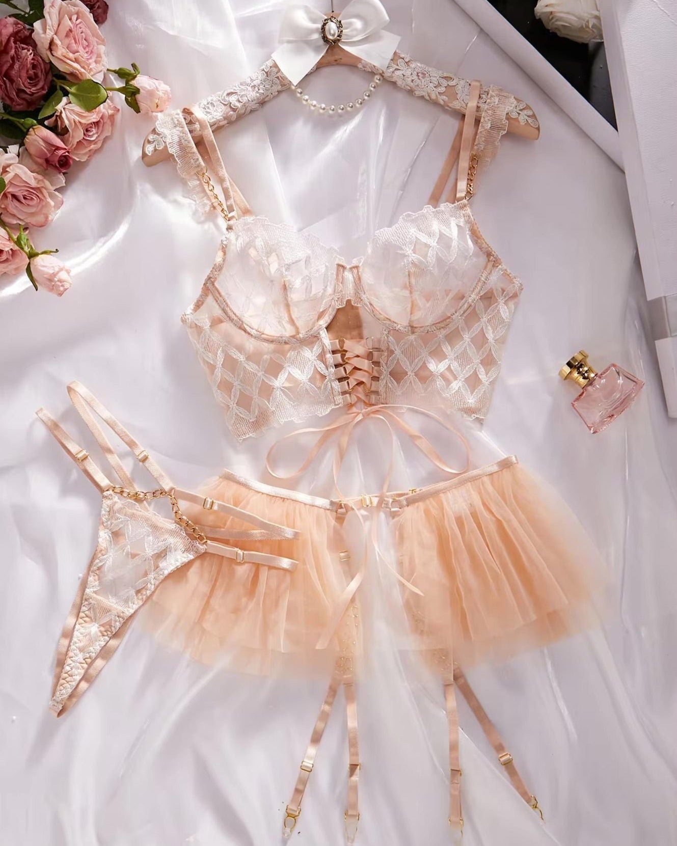 Drunk on Love - Lace Bustier, Garter Belt, and Matching G-String