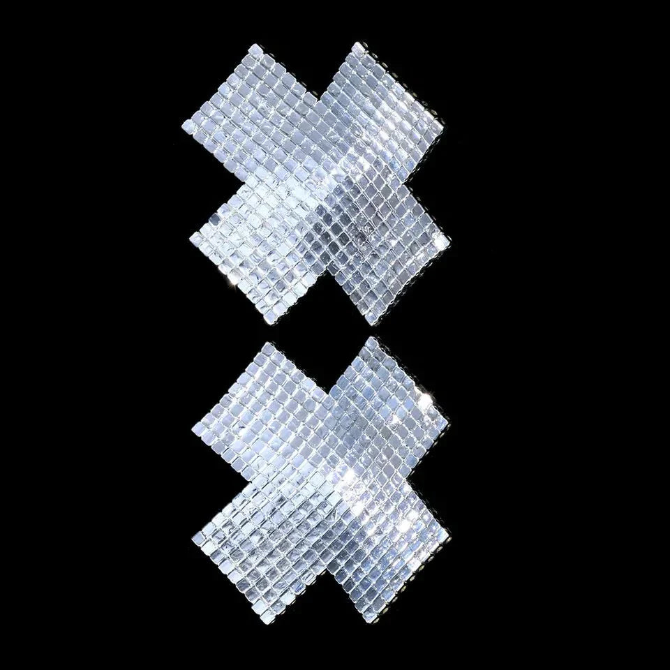 Hidden Assets - Crystal Cross Nipple Covers/Pasties - Silver or Gold