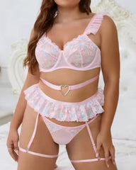 Be Still My Beating Heart - Curvy Pink Lace Lingerie Set - Last XL