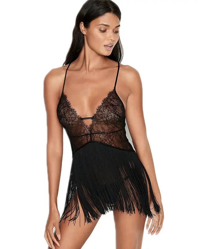 Your Wildest Dreams - Black Lace Lingerie Slip with Tassels