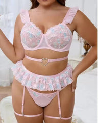 Be Still My Beating Heart - Curvy Pink Lace Lingerie Set - Last XL