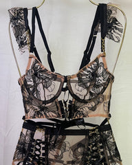 You're My Weakness - Gold and Black Lace Bustier Lingerie Set