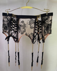 You're My Weakness - Gold and Black Lace Bustier Lingerie Set