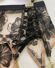 You're My Weakness - Gold and Black Lace Bustier Lingerie Set