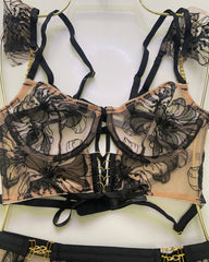 You're My Weakness - Gold and Black Lace Bustier Lingerie Set