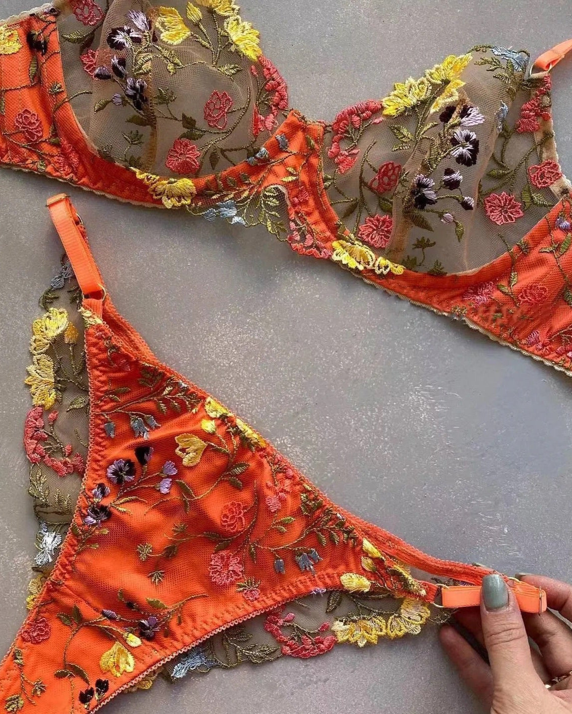 In Full Bloom -Orange Bra and G'String Set