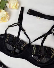 Intoxicated - Sexy Black Bra, G'String, Garters and Choker Lingerie Set