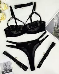 Intoxicated - Sexy Black Bra, G'String, Garters and Choker Lingerie Set