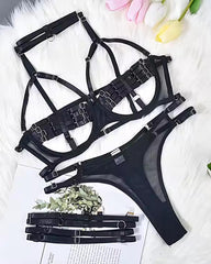 Intoxicated - Sexy Black Bra, G'String, Garters and Choker Lingerie Set