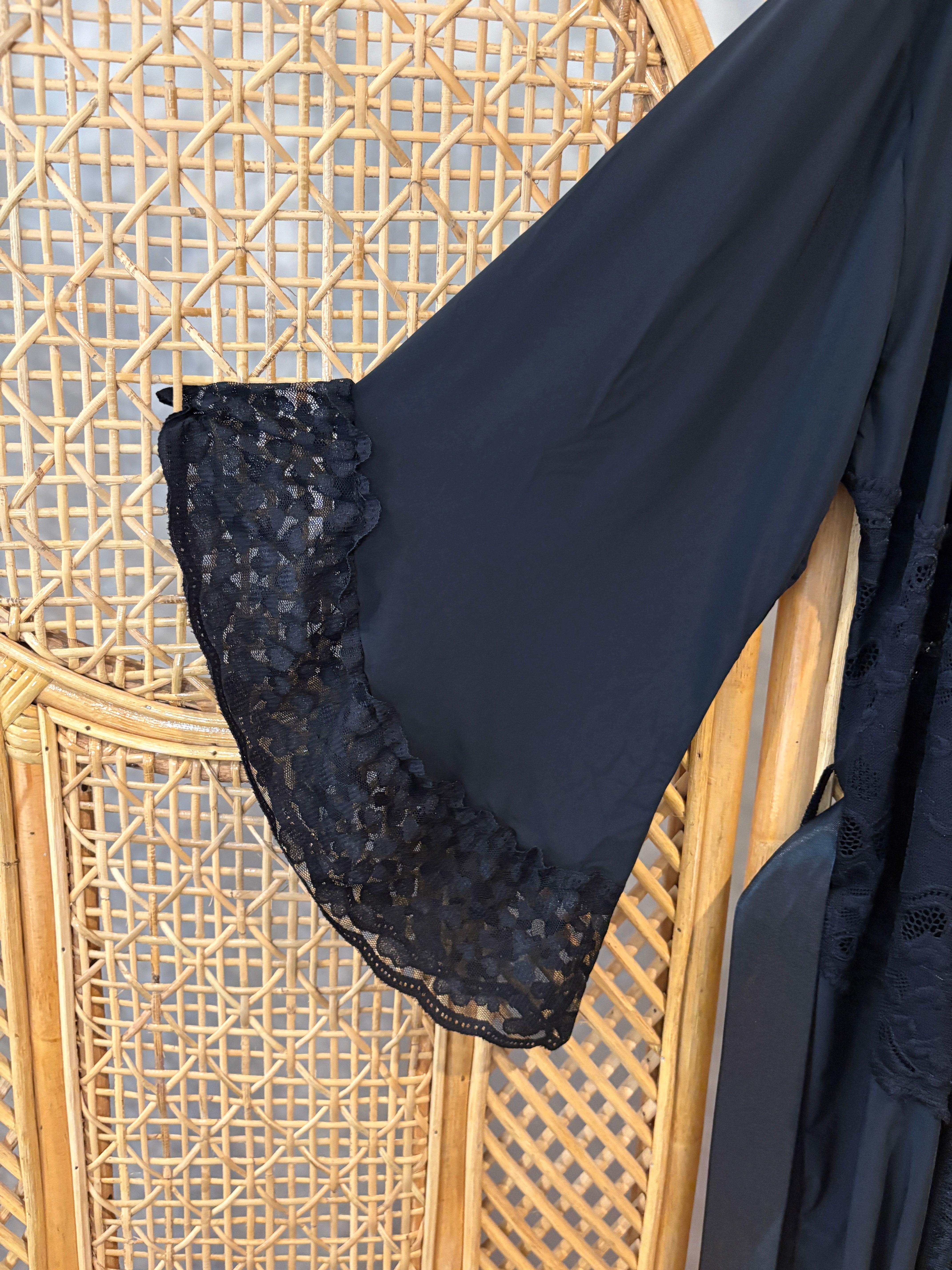 Let Love In - Black Silky Lingerie Lace Trimmed Robe