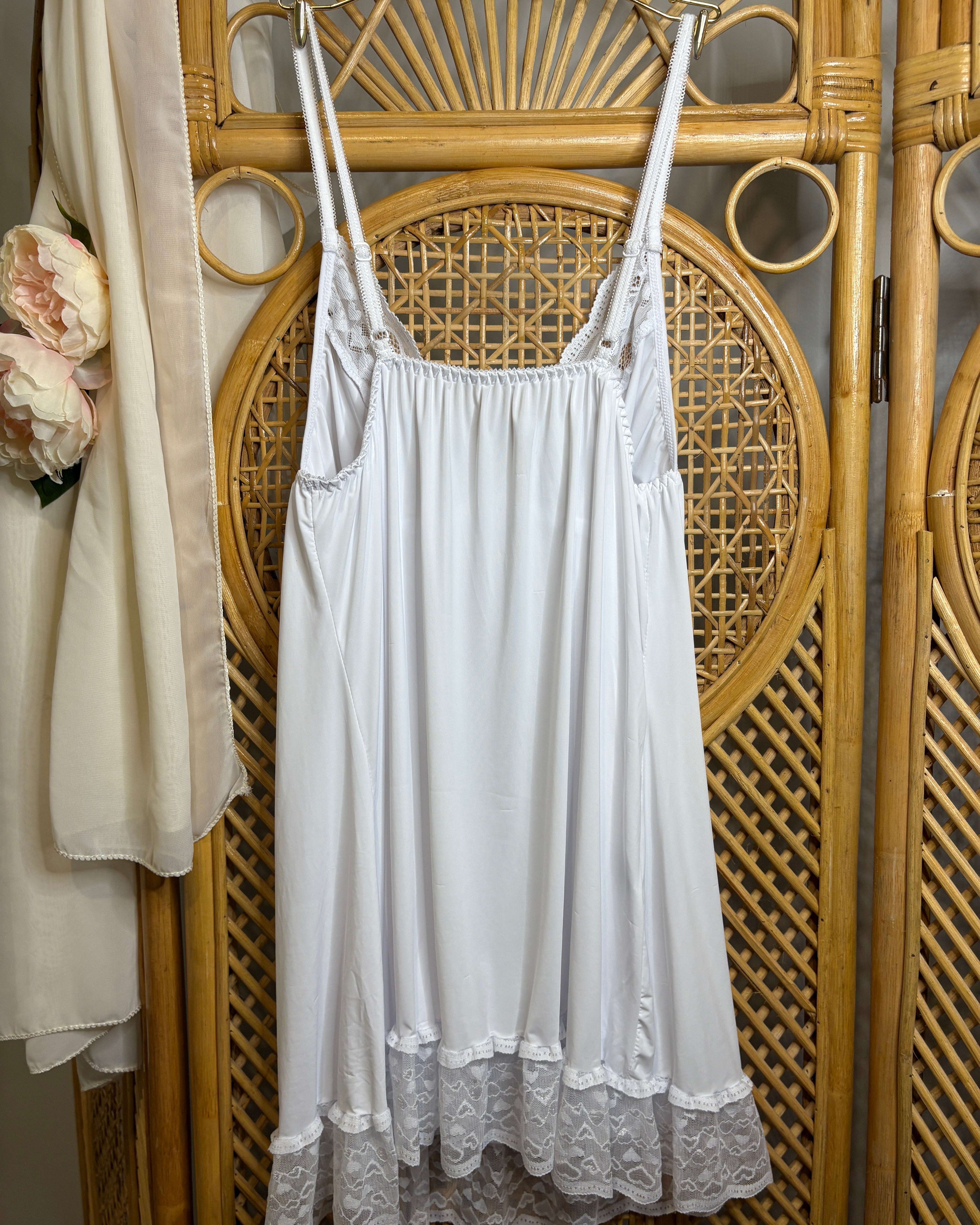 Let Love In - Slinky Lingerie Lace Trimmed Nightdress in White
