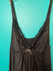 Let Love In - Black Slinky Lingerie Lace Trimmed Nightdress